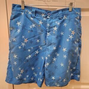 Liquid Flow Men's Shorts size 34 Pockets Blue with White Starfish